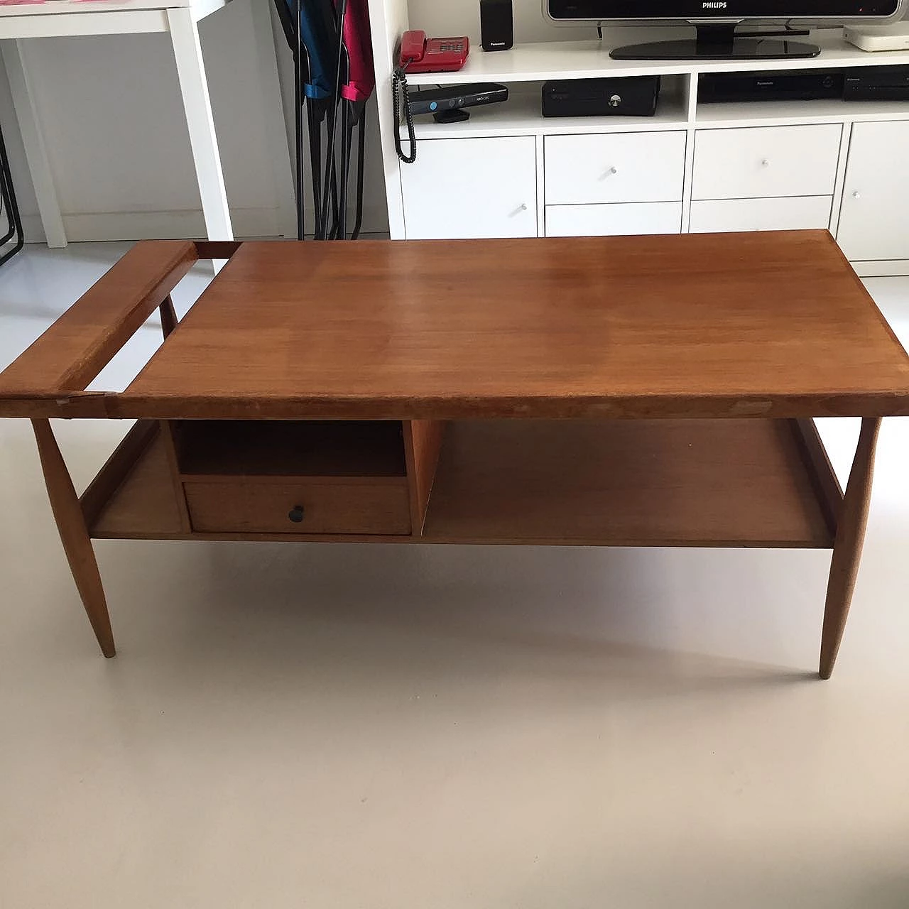 Wood coffee table with bar compartment, 1960s 3