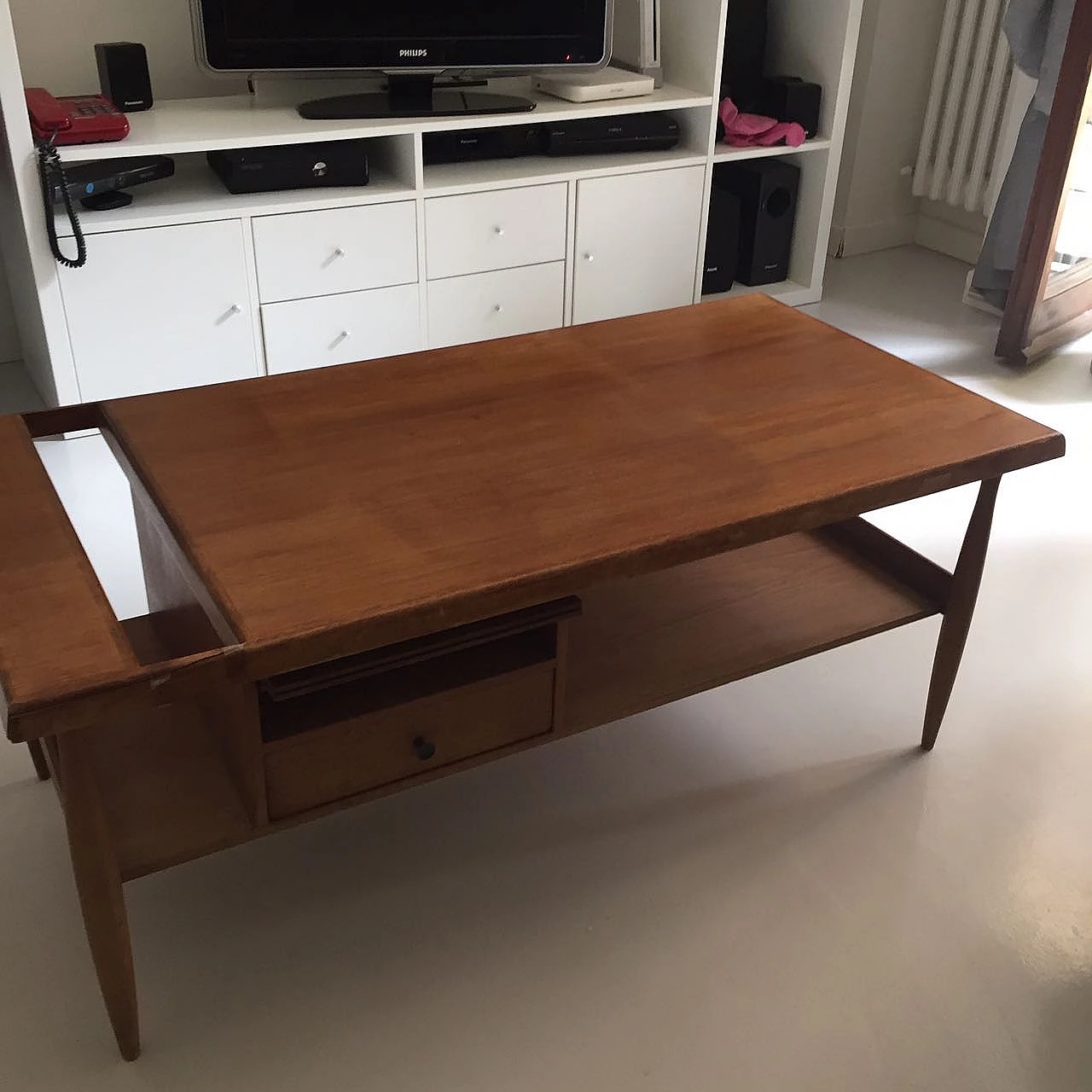 Wood coffee table with bar compartment, 1960s 4