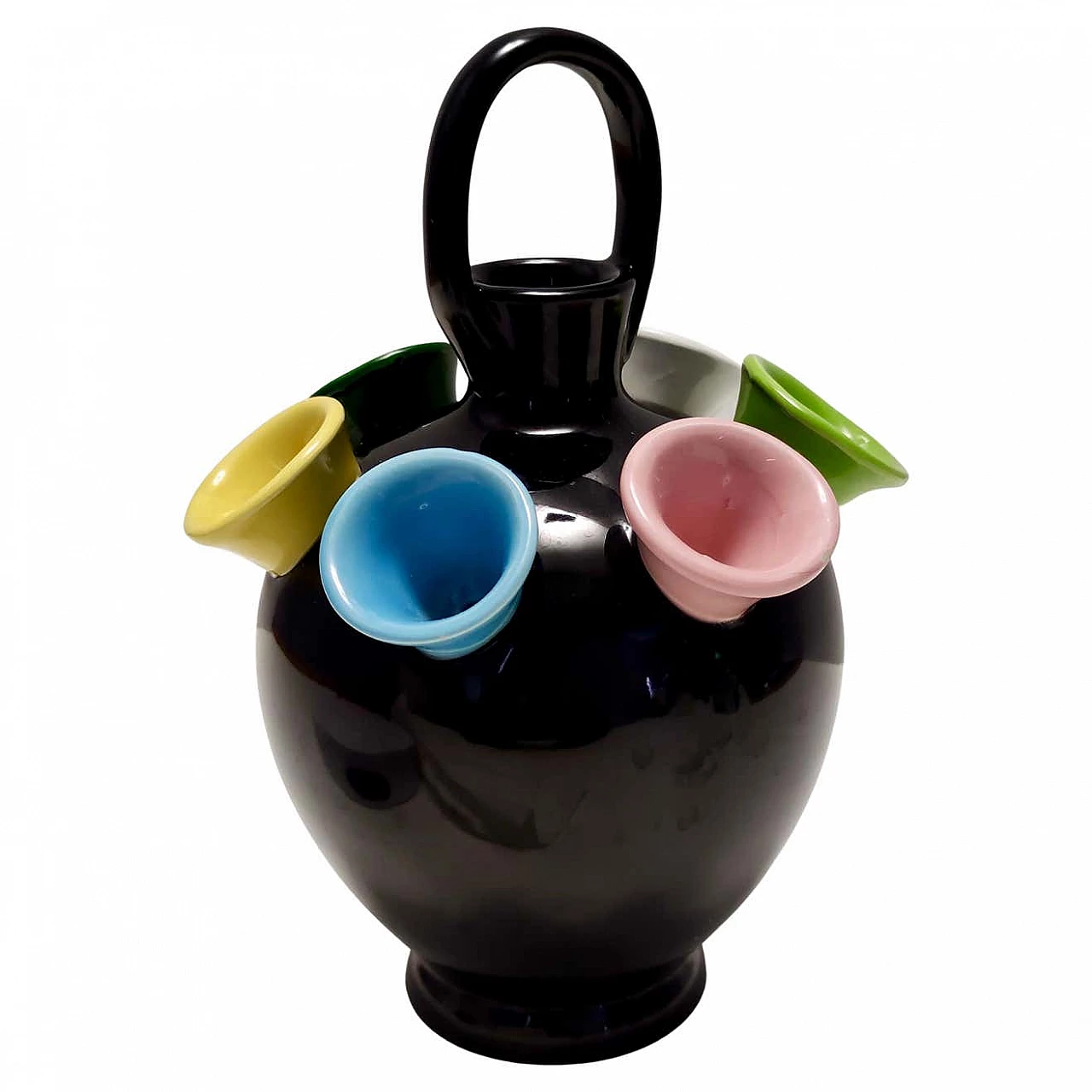 Tulip vase in black lacquered ceramic in the style of Pucci Umbertide, 1950s 1