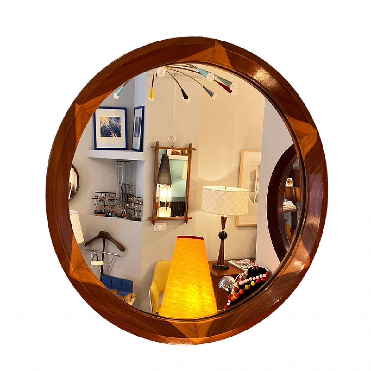 Round two-tone wood wall mirror, 1960s 7