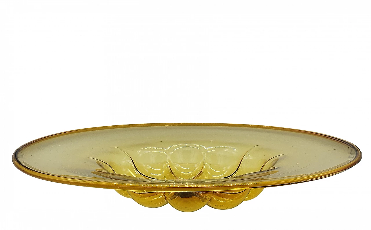 Centerpiece plate in yellow Murano glass, 1940s 1