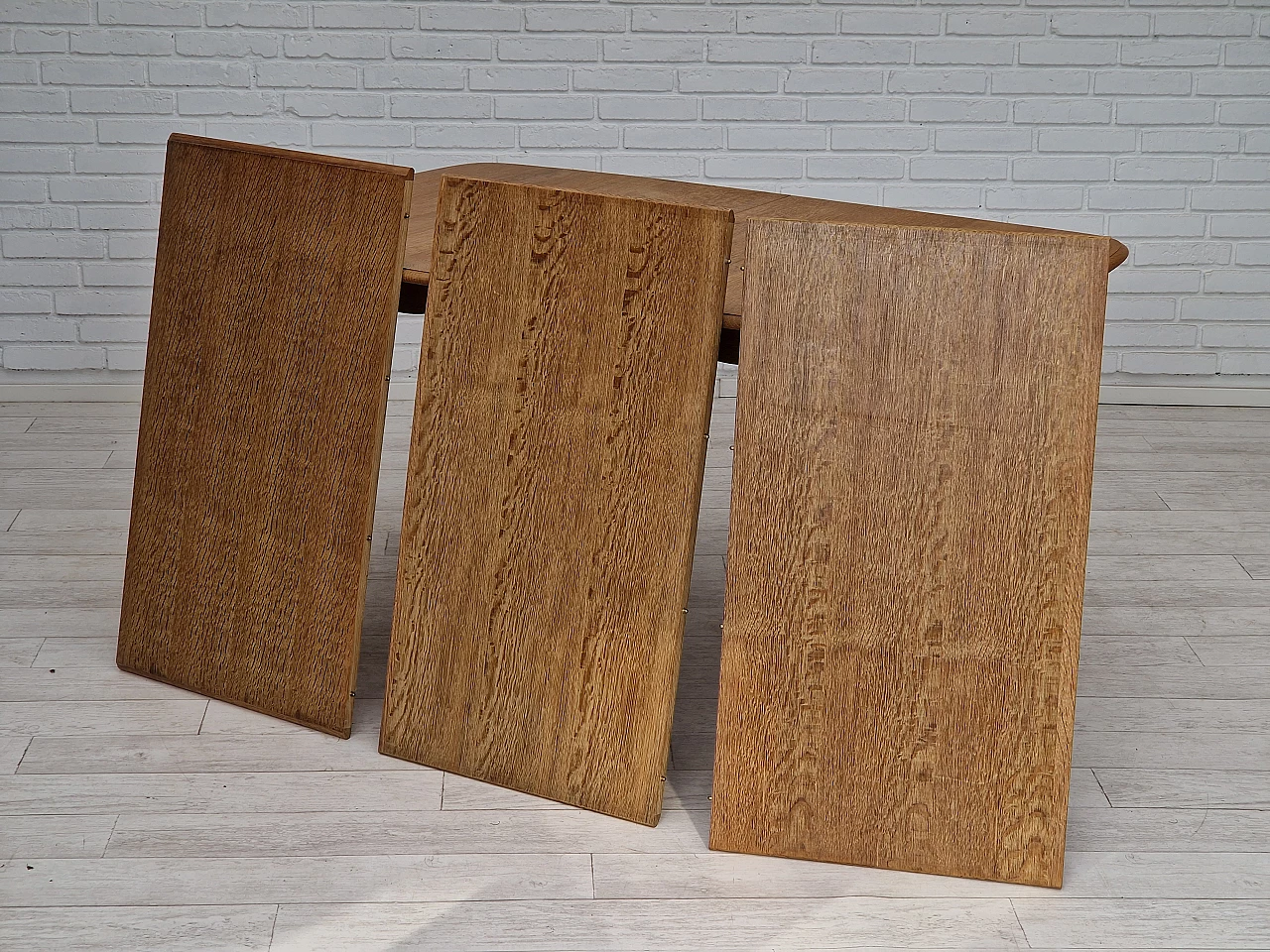 4 Sedie danesi in legno di quercia e lana con tavolo in rovere, anni '70 19
