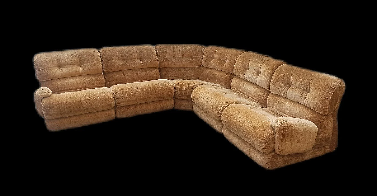 Six-seater modular sofa in velvet, 1970s 1