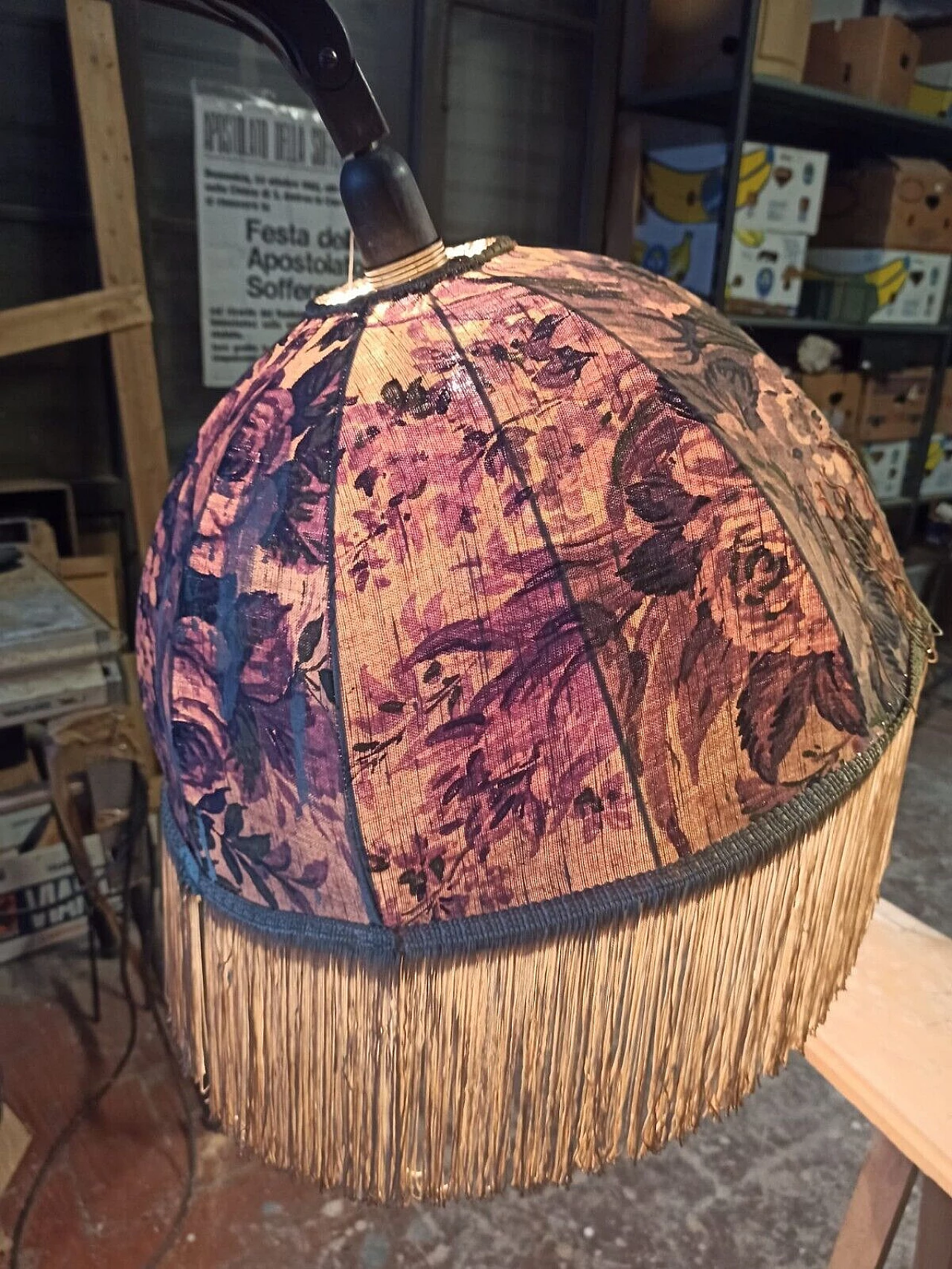 Wood floor lamp with fabric lampshade, early 20th century 5