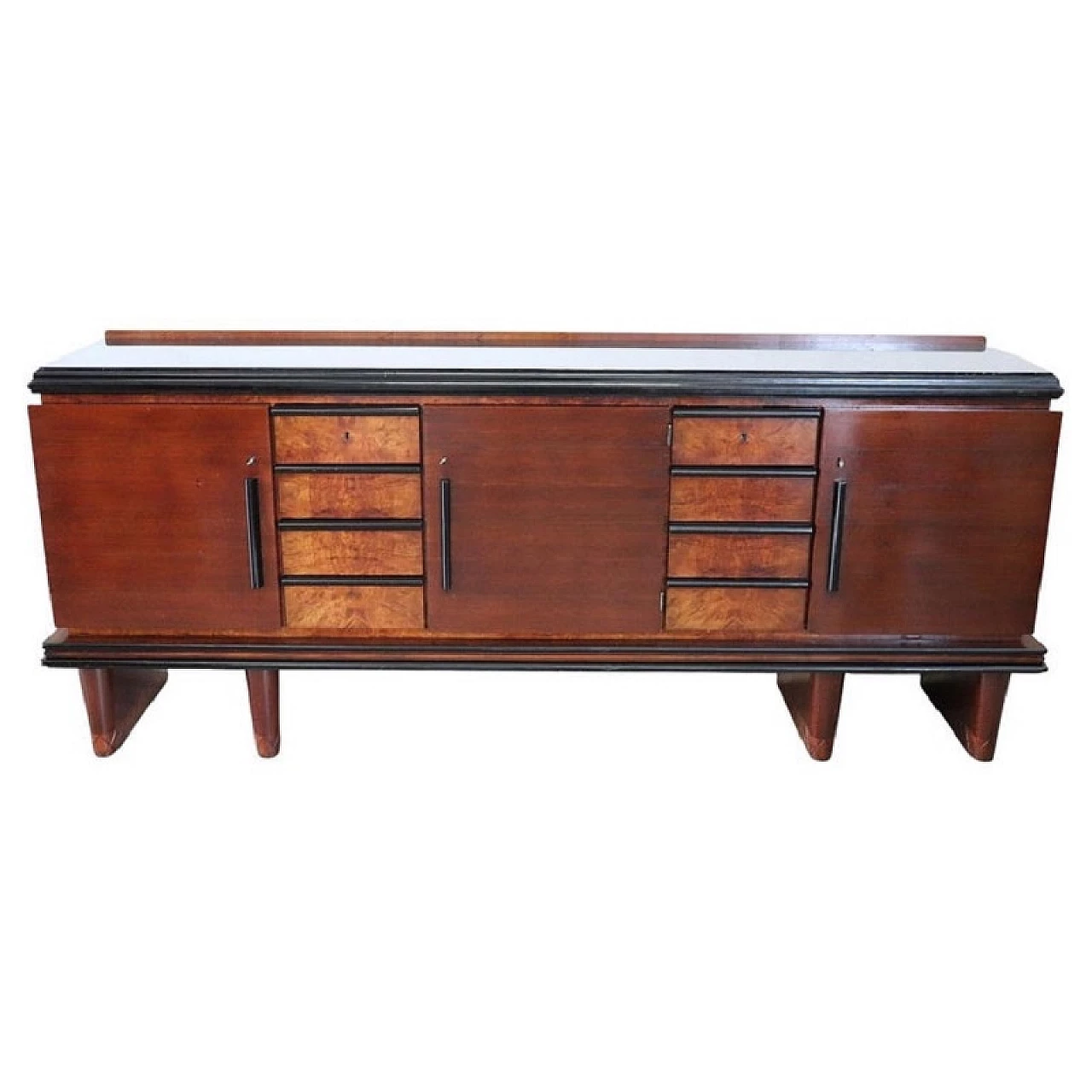 Credenza Art Déco in noce impiallacciato con decoro in radica, anni '30 1