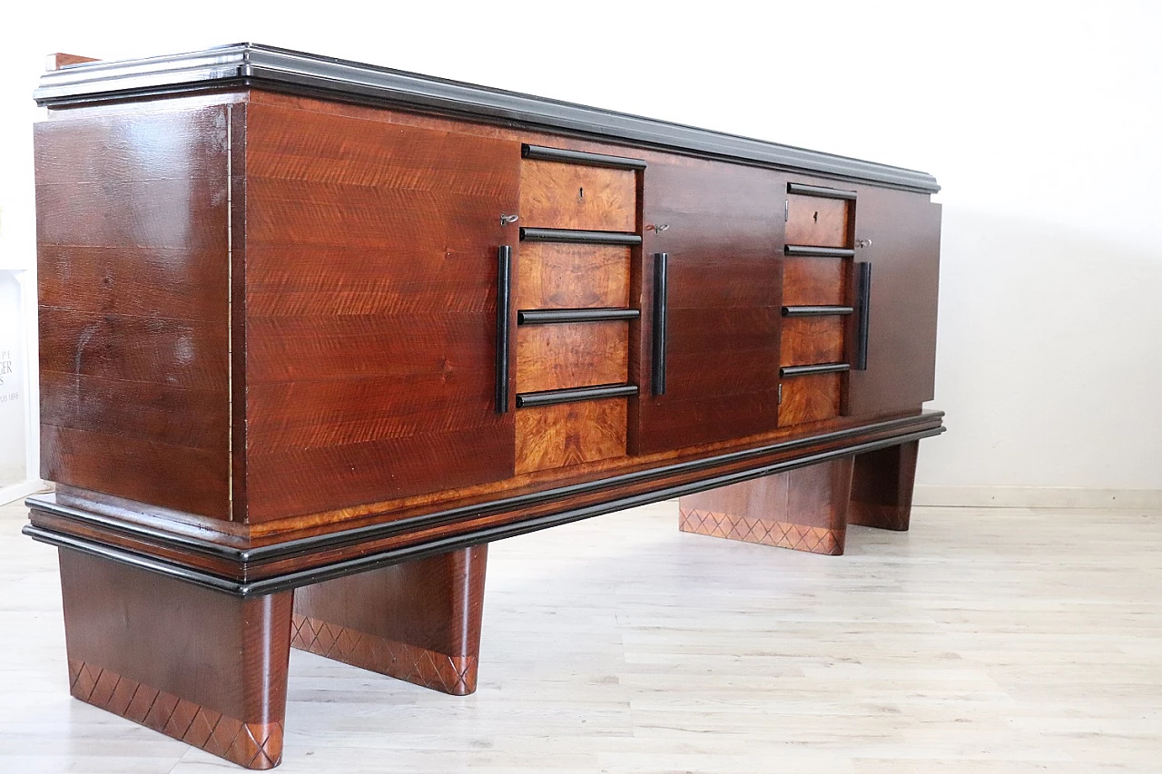 Credenza Art Déco in noce impiallacciato con decoro in radica, anni '30 3