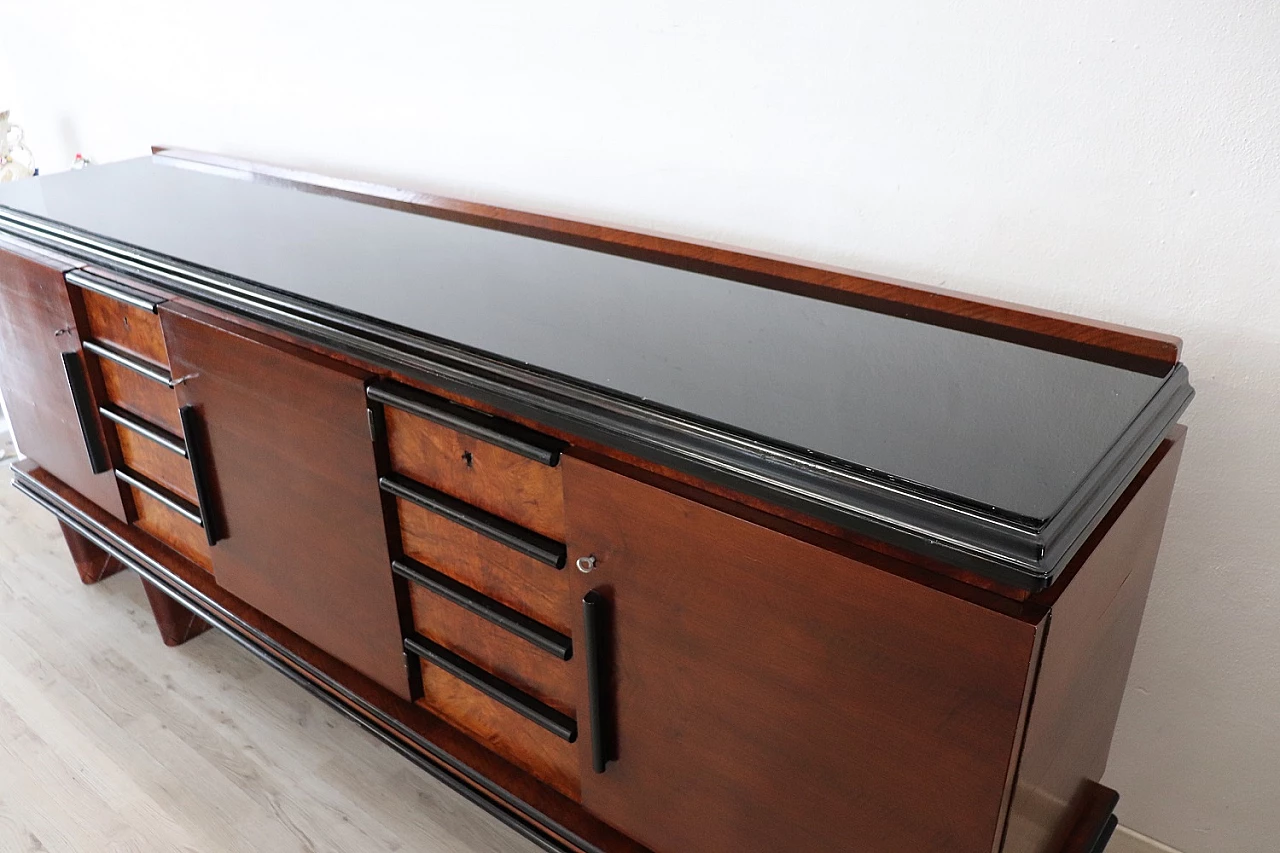 Credenza Art Déco in noce impiallacciato con decoro in radica, anni '30 11