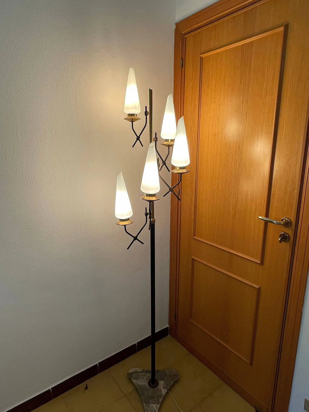 Five-light metal and glass floor lamp by Stilnovo, 1950s 1