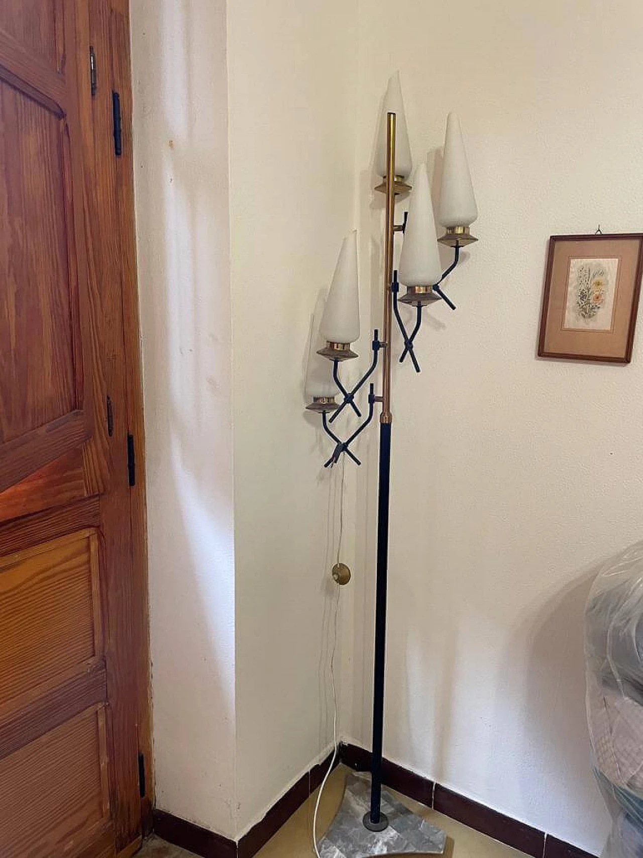 Five-light metal and glass floor lamp by Stilnovo, 1950s 2