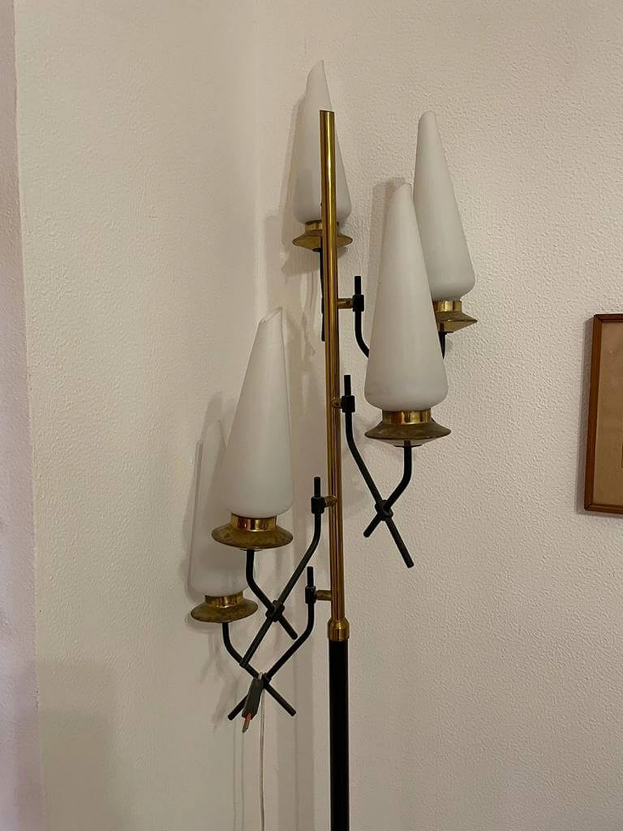 Five-light metal and glass floor lamp by Stilnovo, 1950s 3