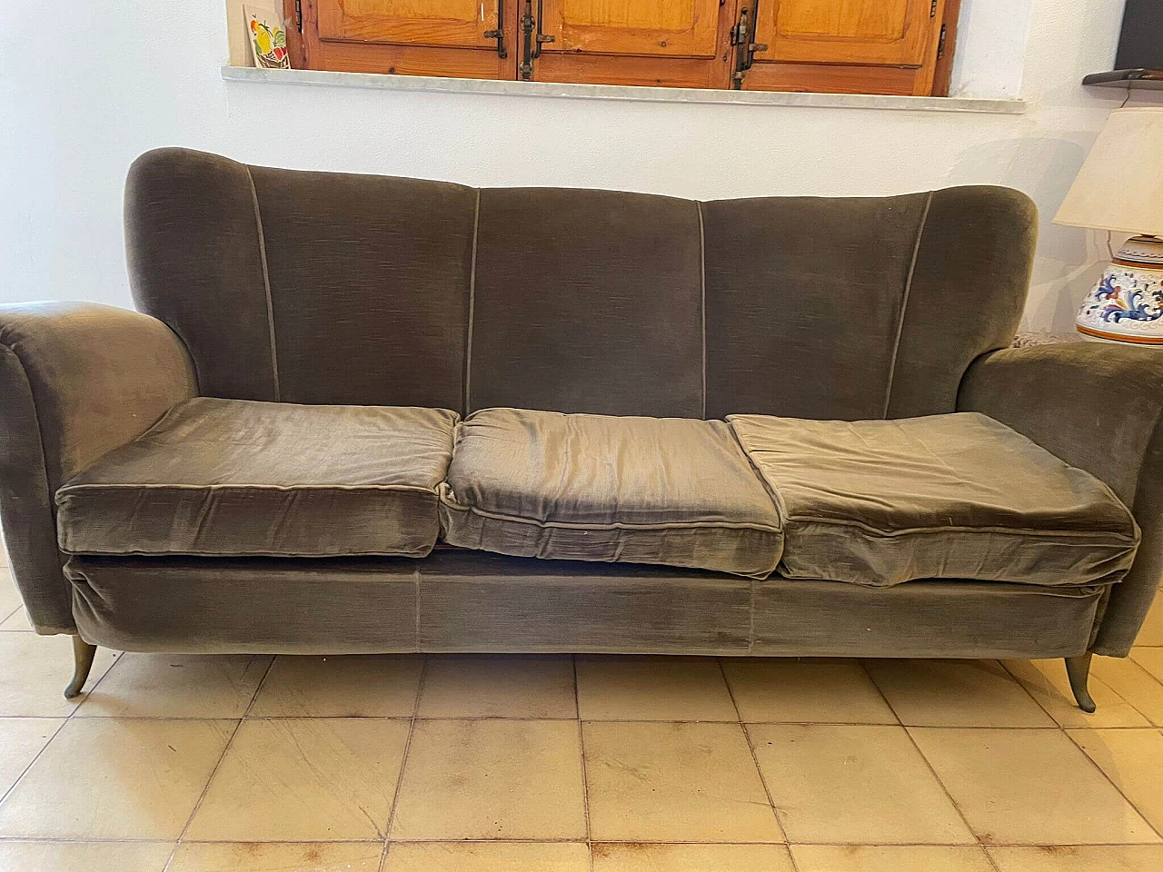 Velvet sofa and pair of armchairs, 1960s 1