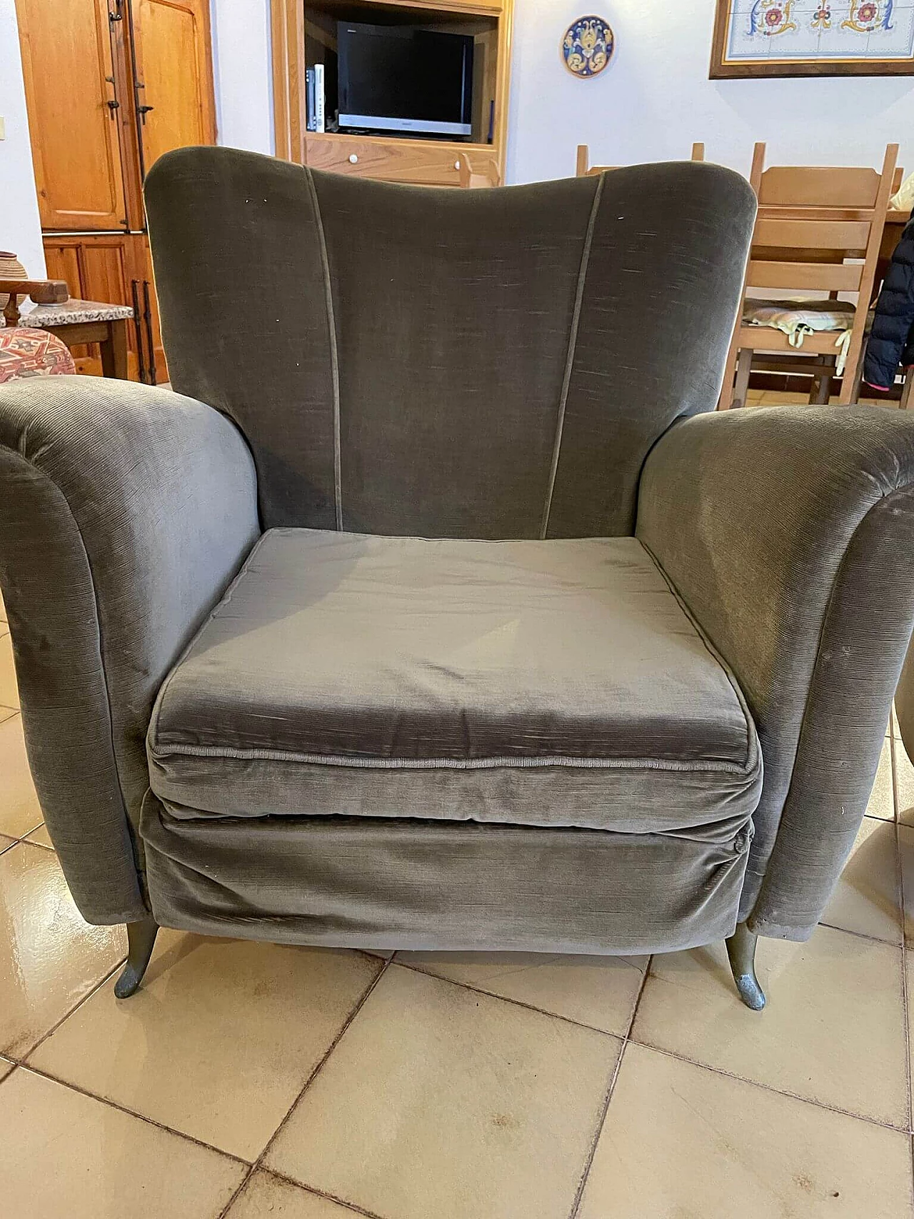 Velvet sofa and pair of armchairs, 1960s 3