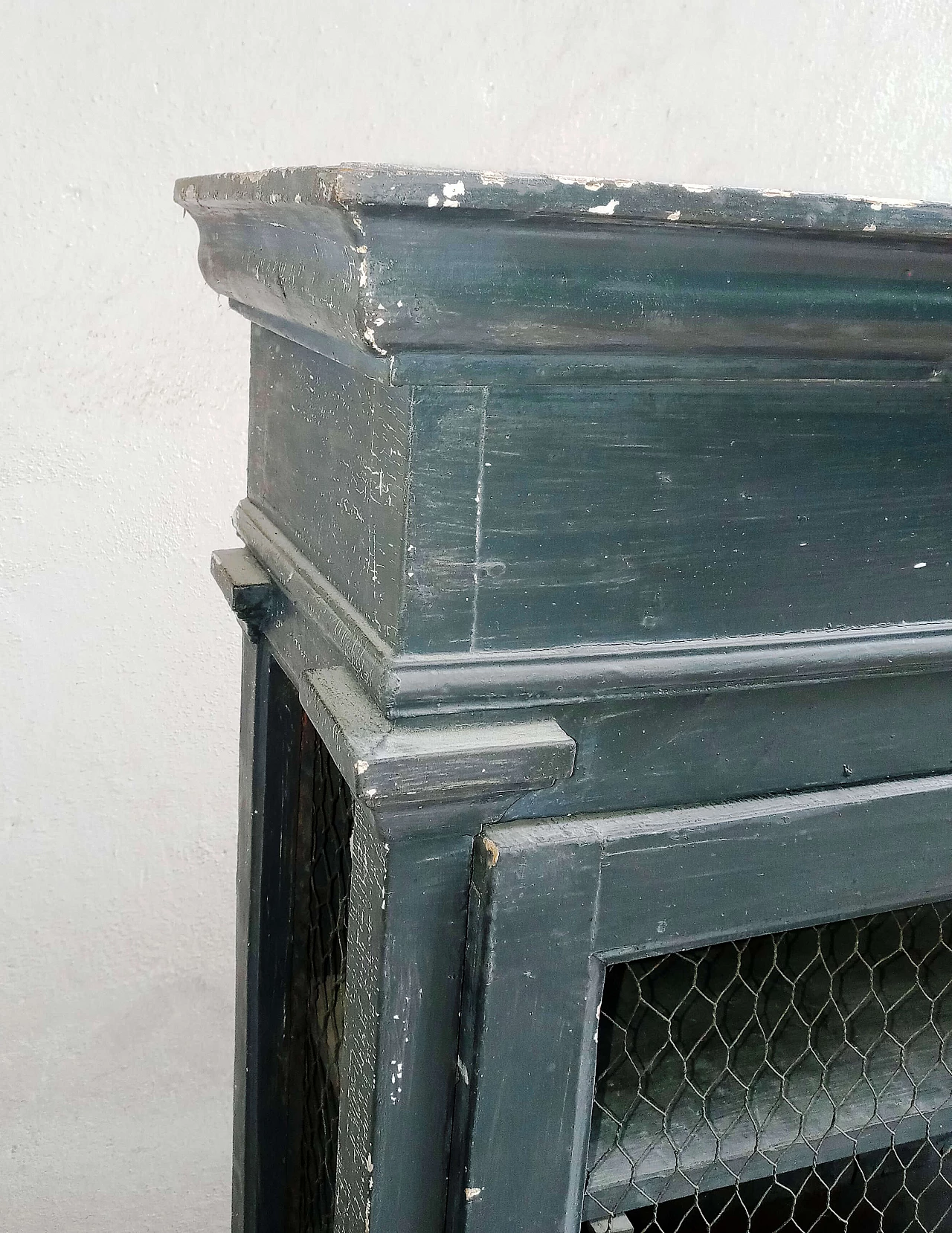 Black matte wood sideboard with metal mesh door, 1920s 6