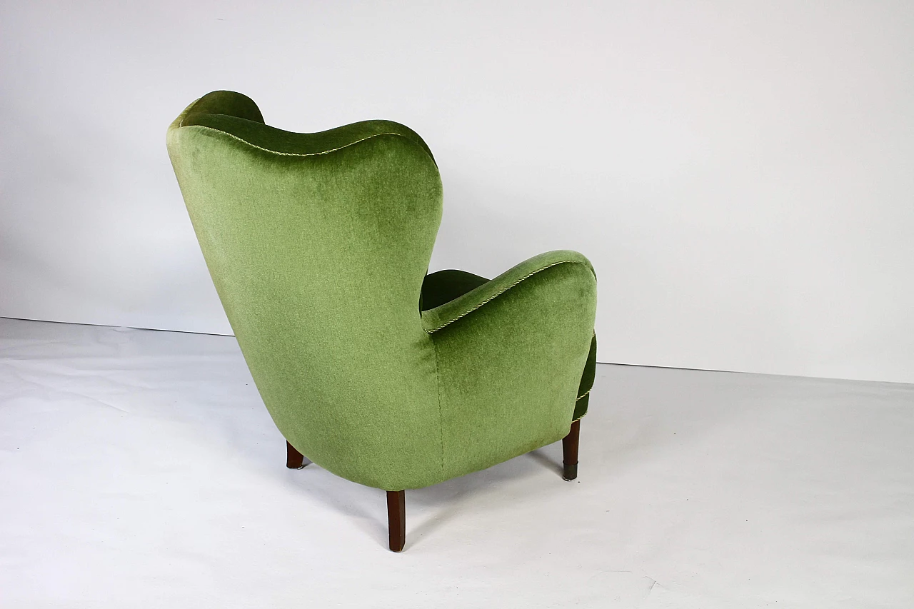 Danish lounge armchair in stained beech and green velvet, 1950s 5