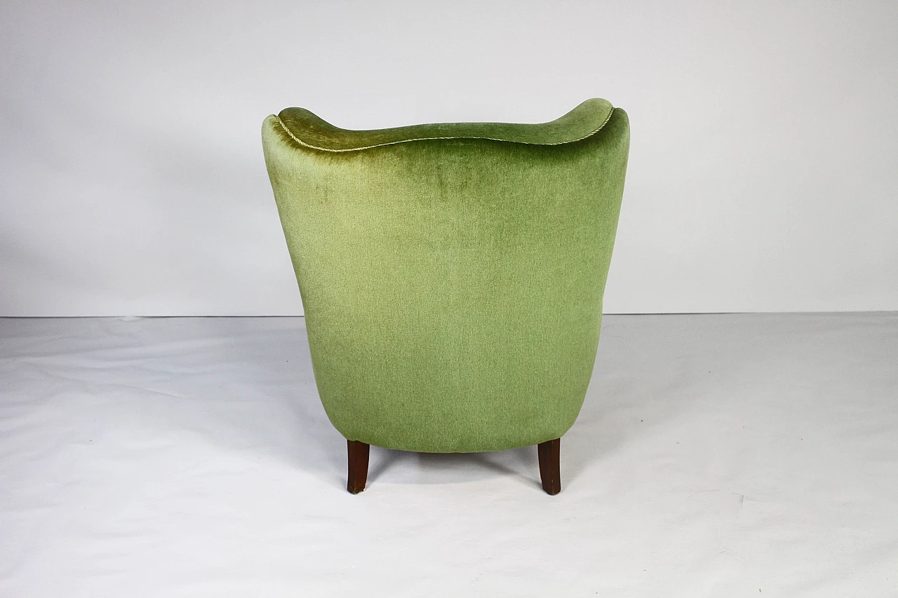 Danish lounge armchair in stained beech and green velvet, 1950s 6