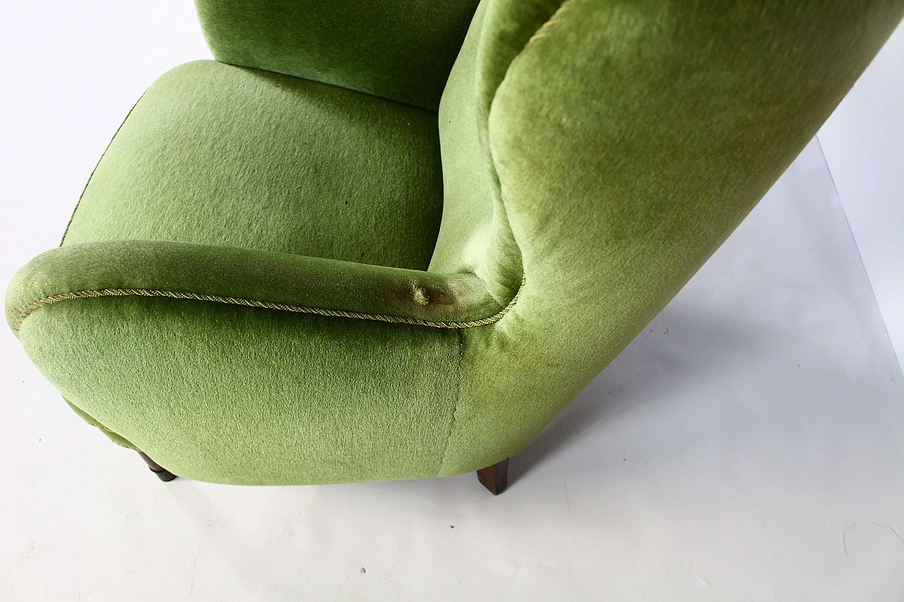 Danish lounge armchair in stained beech and green velvet, 1950s 15