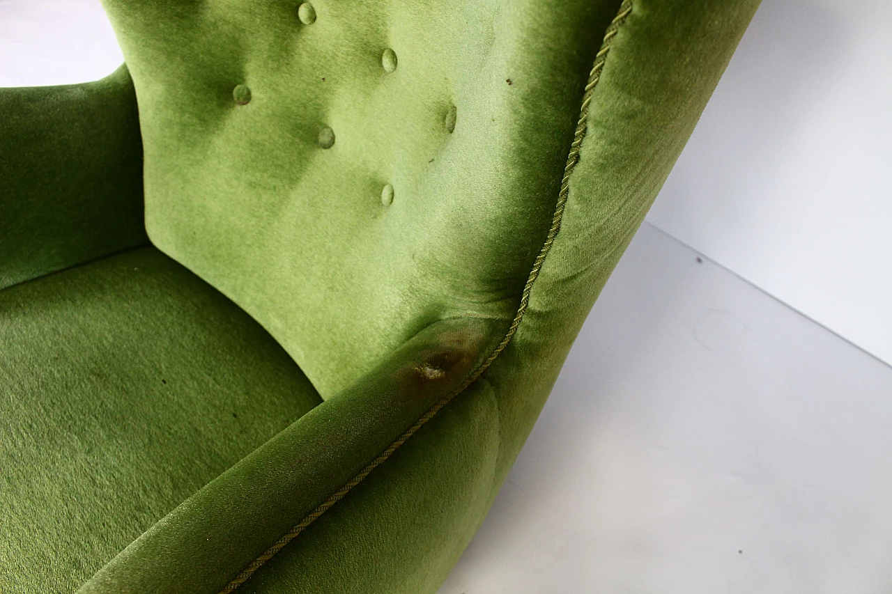 Danish lounge armchair in stained beech and green velvet, 1950s 16
