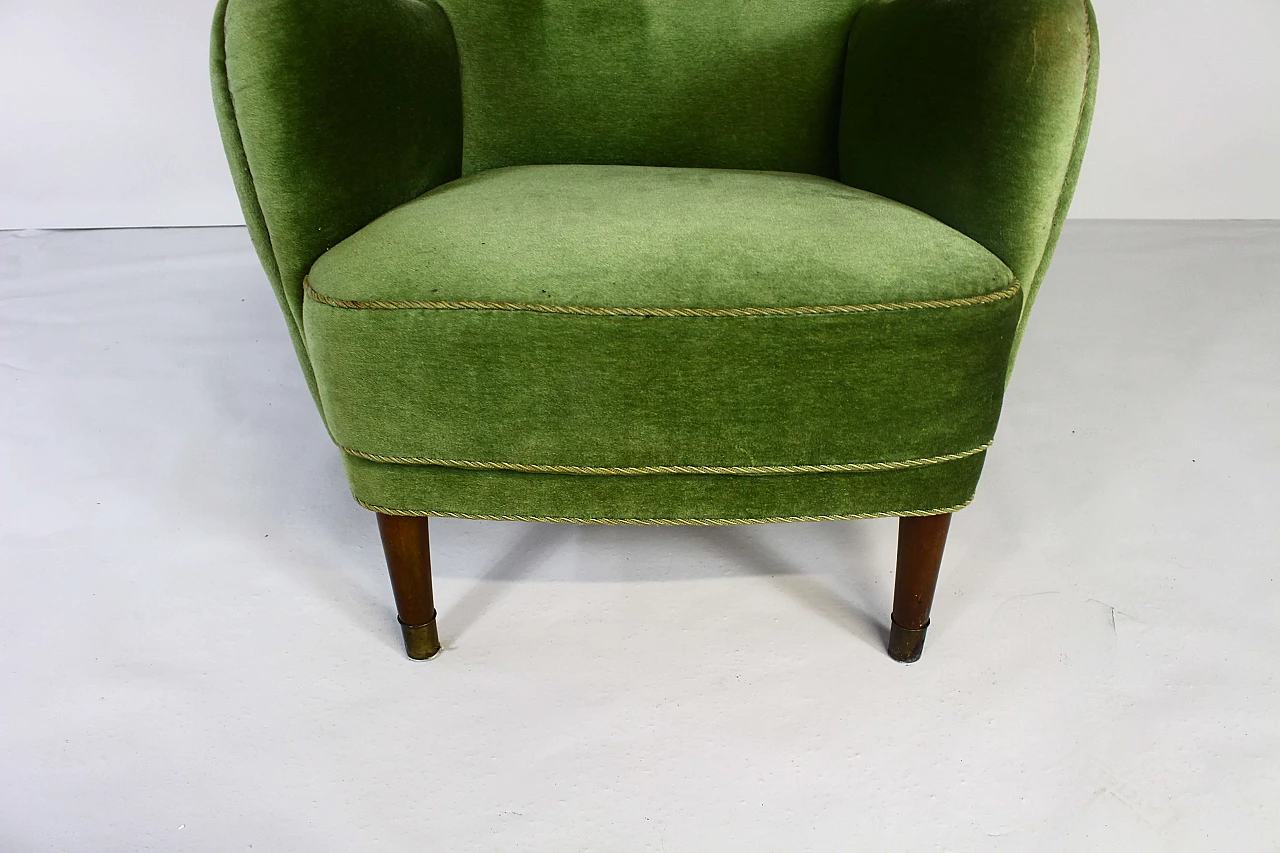 Danish lounge armchair in stained beech and green velvet, 1950s 19