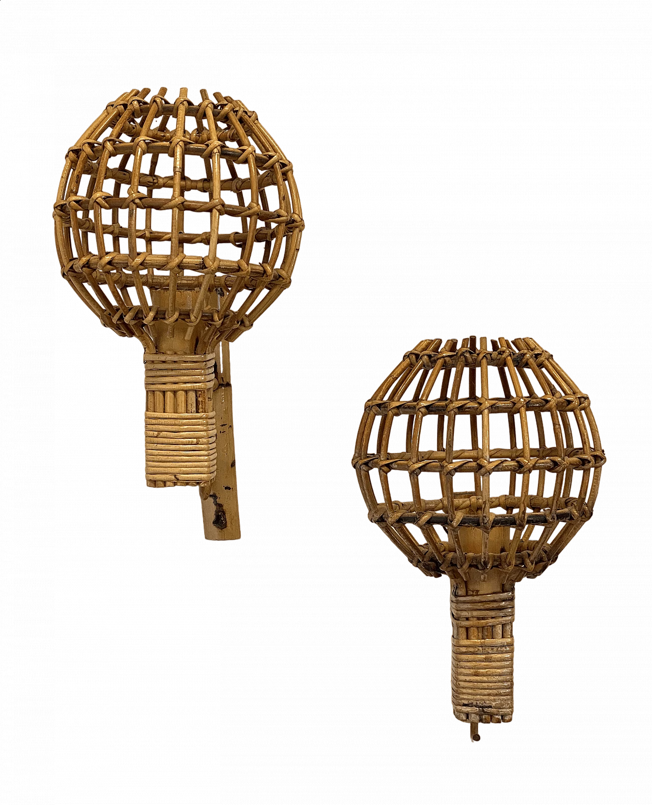 Pair of wicker and bamboo wall lamps, 1970s 11