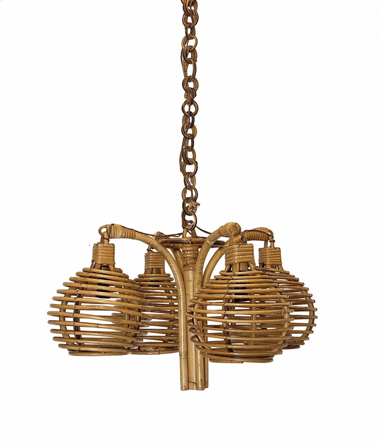 Lampadario a quattro luci in bambù, anni '70 11