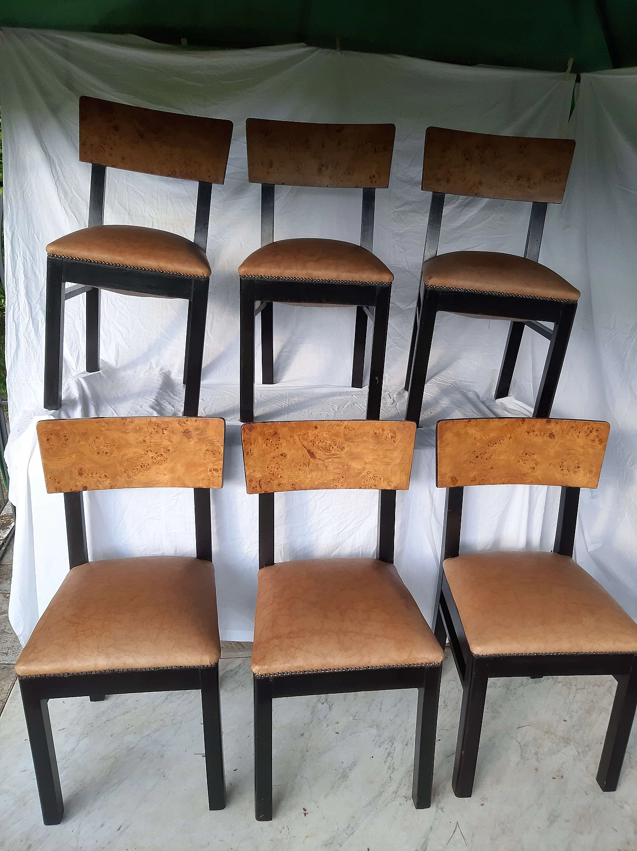 6 Art Deco chairs in rosewood, elm root and leather, 1930s 1