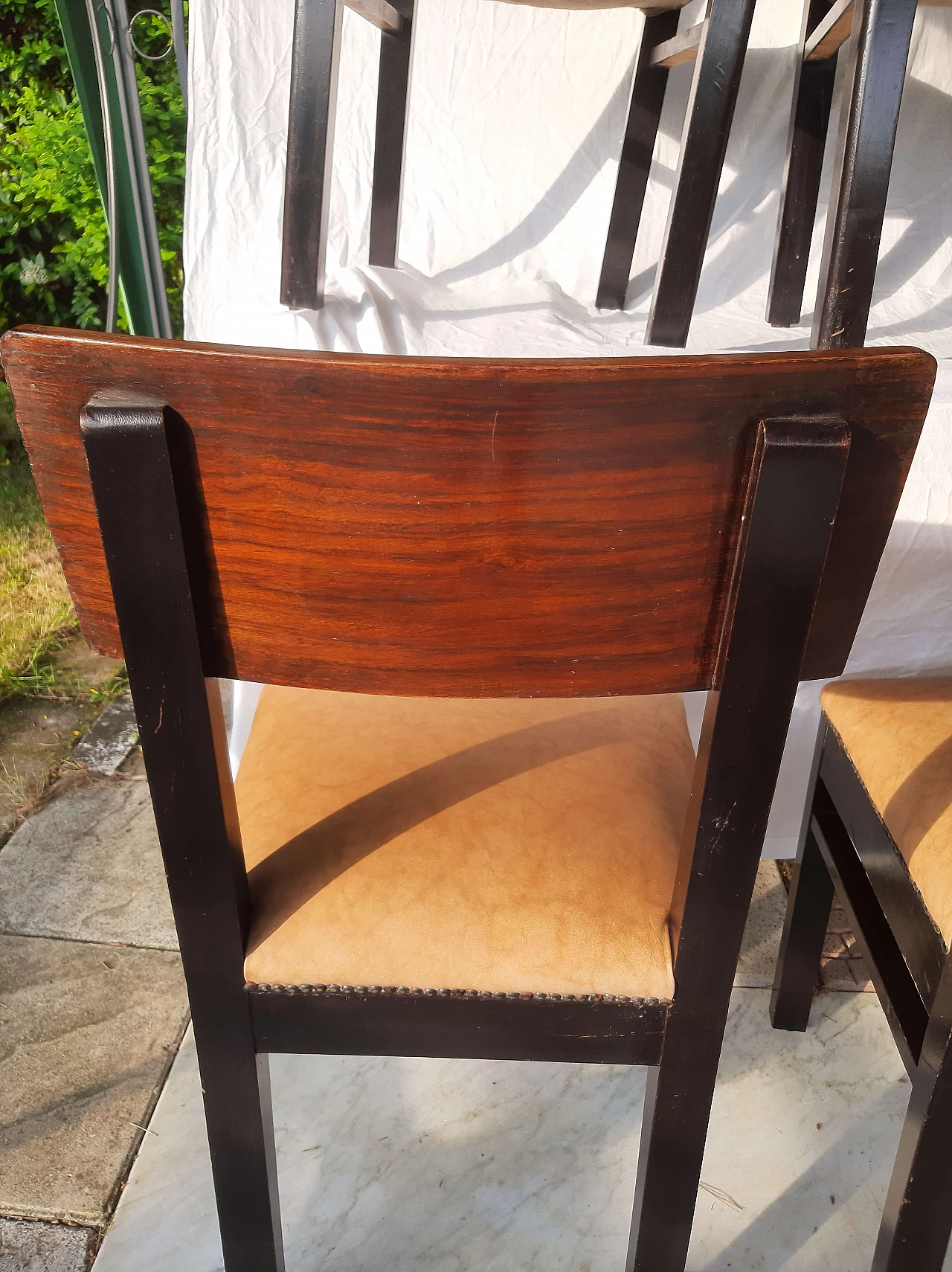 6 Art Deco chairs in rosewood, elm root and leather, 1930s 4