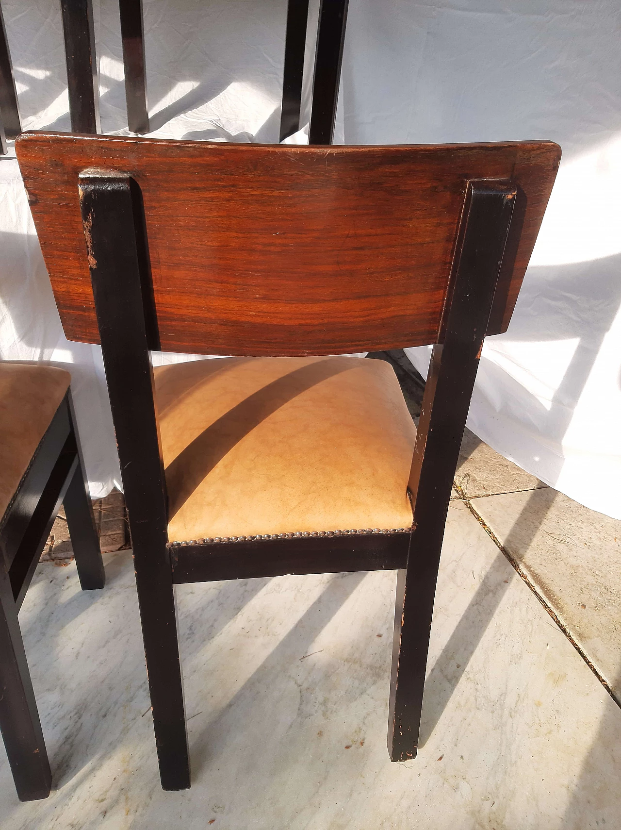 6 Art Deco chairs in rosewood, elm root and leather, 1930s 5