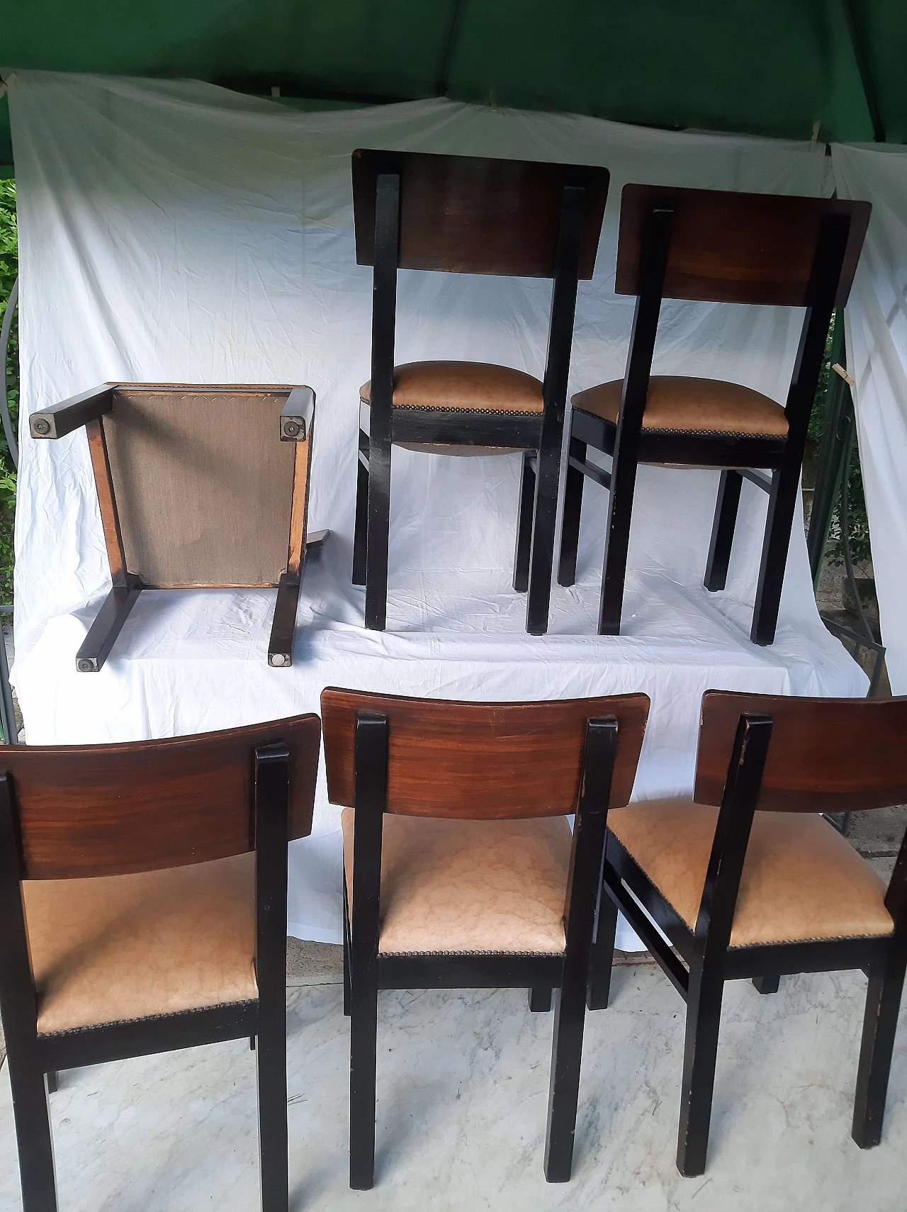 6 Art Deco chairs in rosewood, elm root and leather, 1930s 7