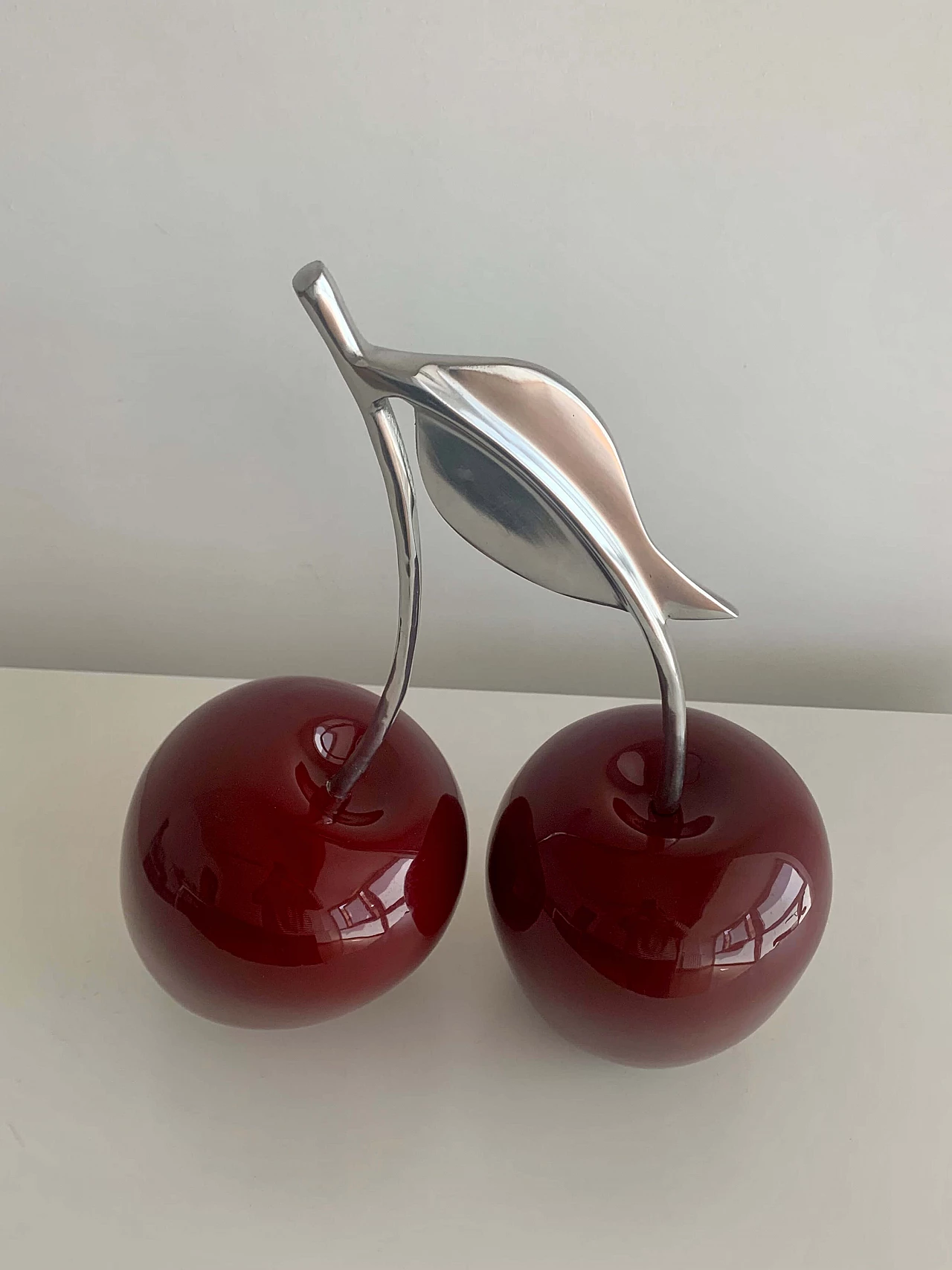 Cherry sculpture in resin and silver-plated metal, 2000s 3