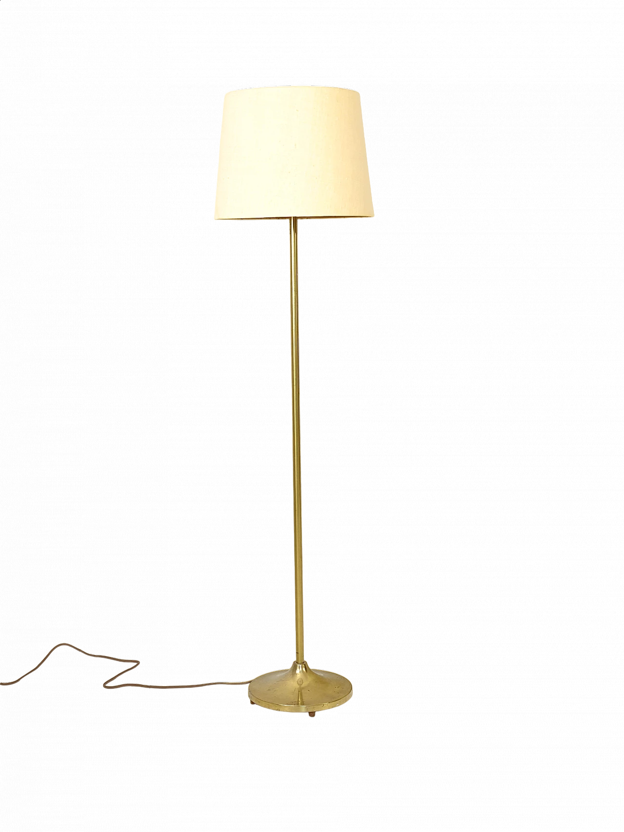 Scandinavian floor lamp with gilded metal frame and fabric shade, 1960s 11
