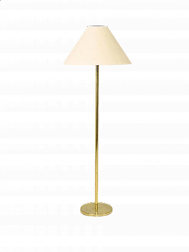 Floor lamp with gold base and fabric shade, 1960s