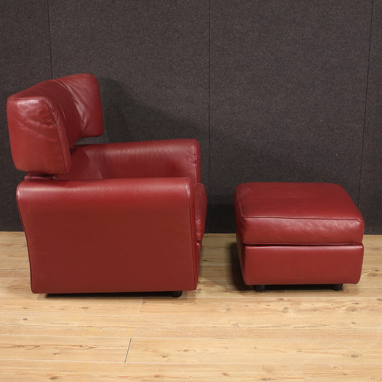 Leather armchair with pouf by Zanotta, 1980s 5