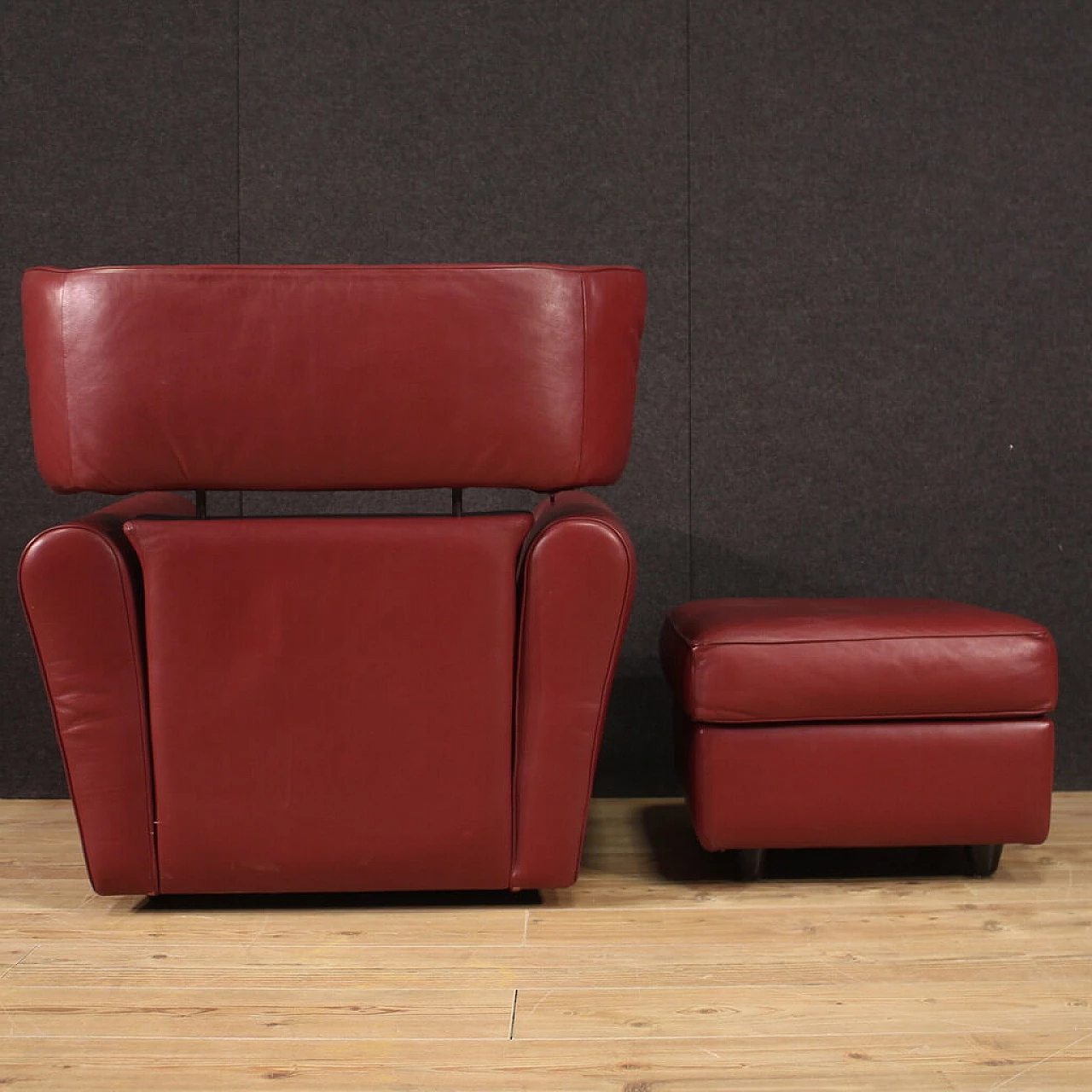 Leather armchair with pouf by Zanotta, 1980s 9