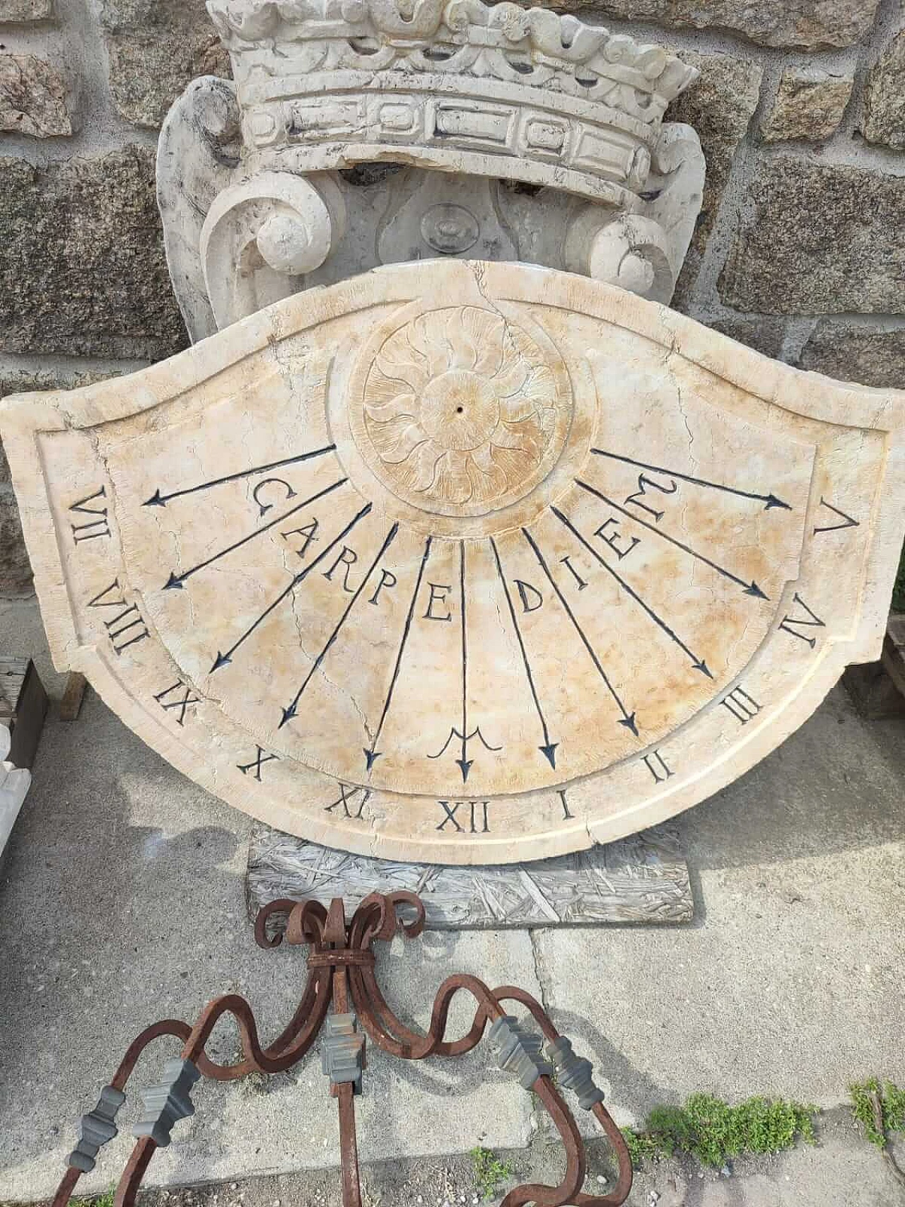 Yellow Nembro marble sundial, 2000s 2