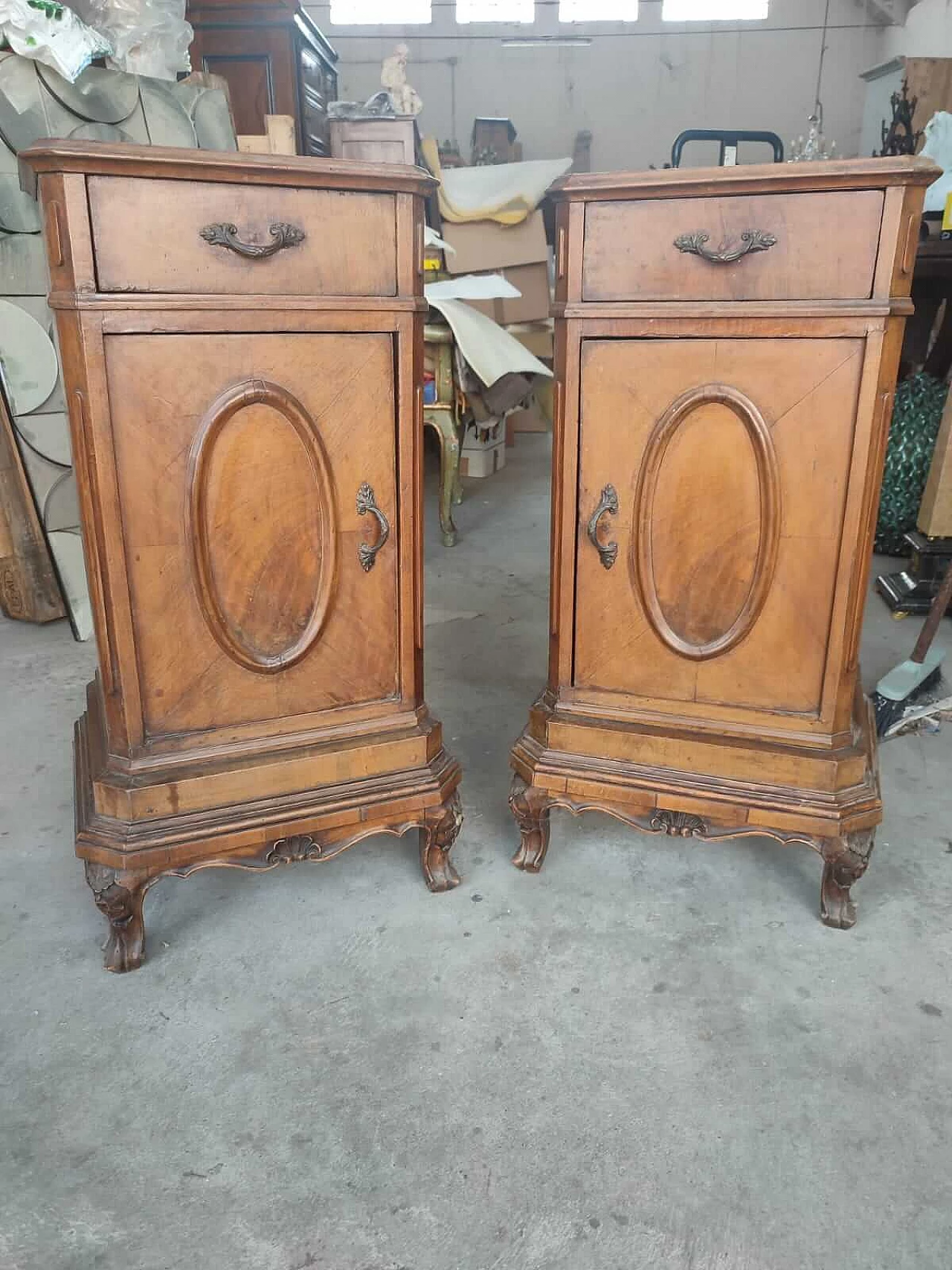 Pair of walnut bedside tables, late 19th century 1