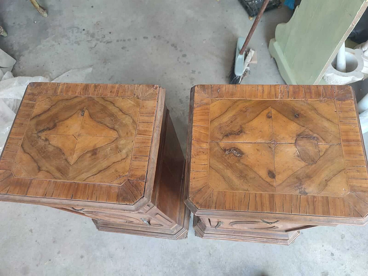 Pair of walnut bedside tables, late 19th century 4