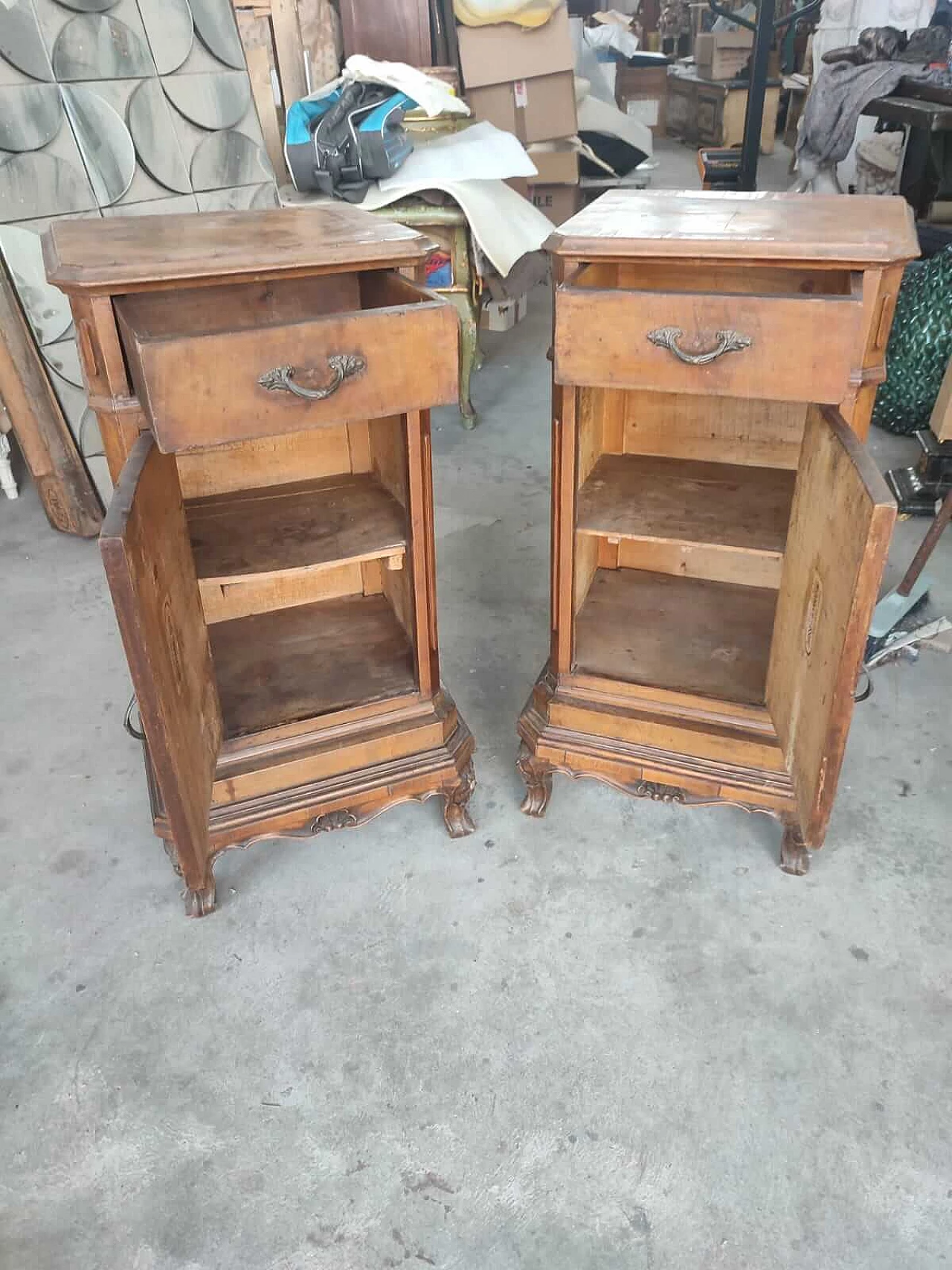 Pair of walnut bedside tables, late 19th century 5
