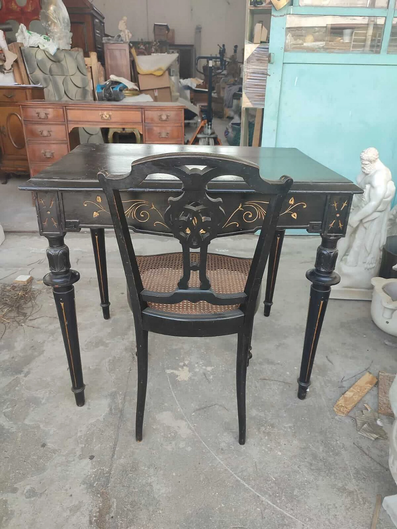 French Art Nouveau desk with pair of chairs, late 19th century 1