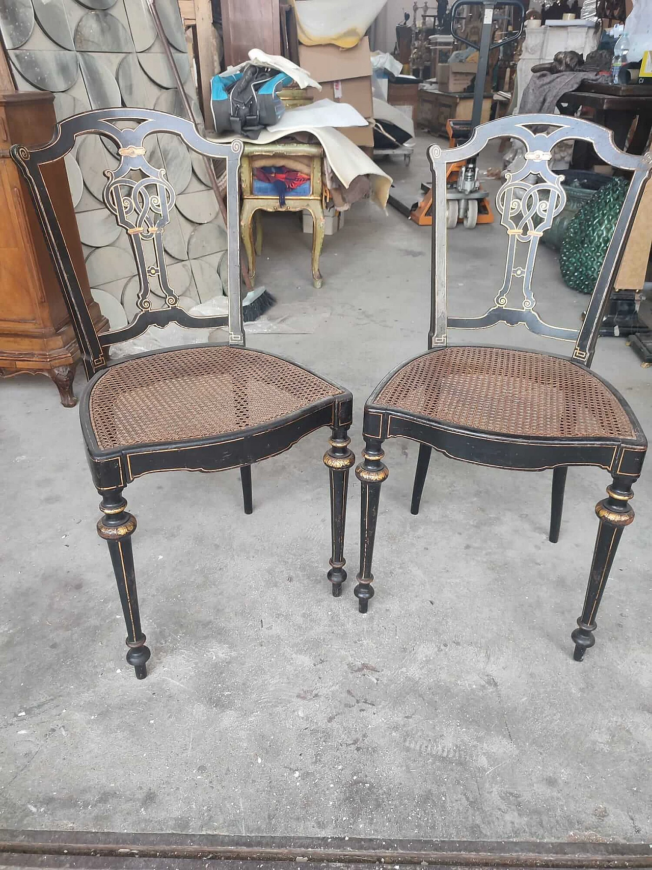 French Art Nouveau desk with pair of chairs, late 19th century 2