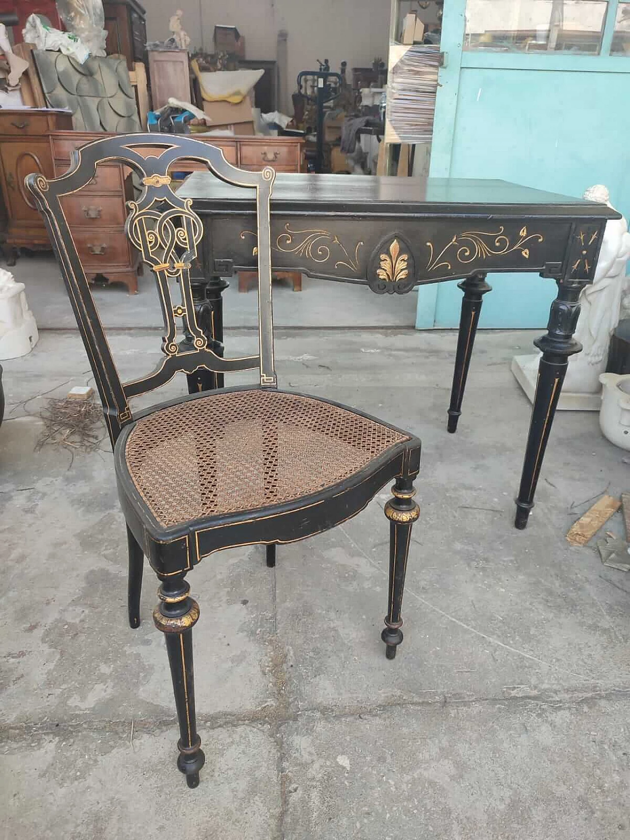 French Art Nouveau desk with pair of chairs, late 19th century 3