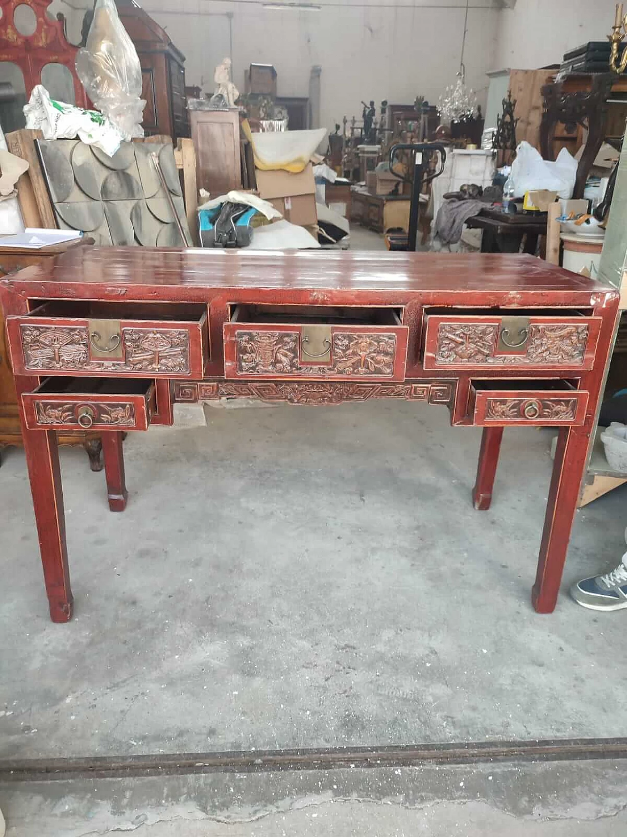 Scrivania cinese in legno rosso, inizio '900 3
