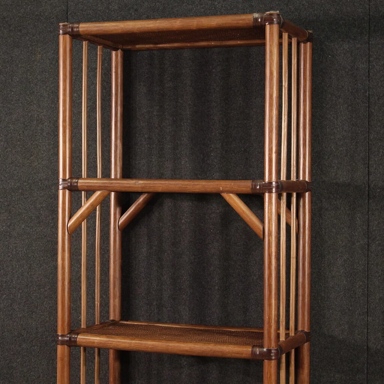 Exotic wood and rattan bookcase, 1970s 2
