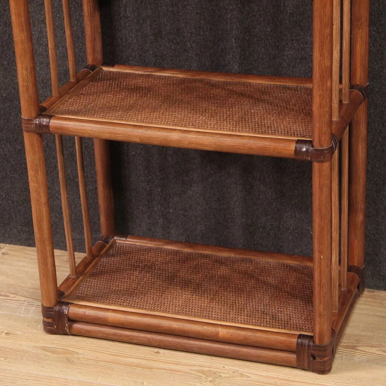 Exotic wood and rattan bookcase, 1970s 3