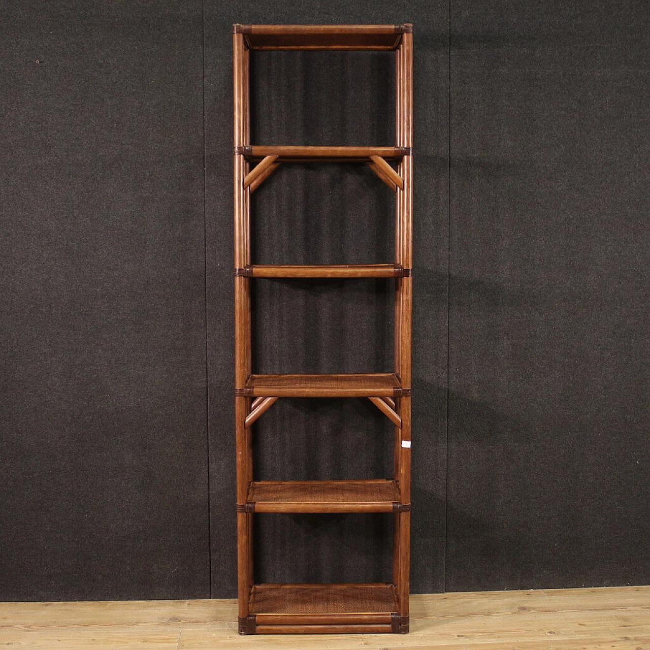 Exotic wood and rattan bookcase, 1970s 5