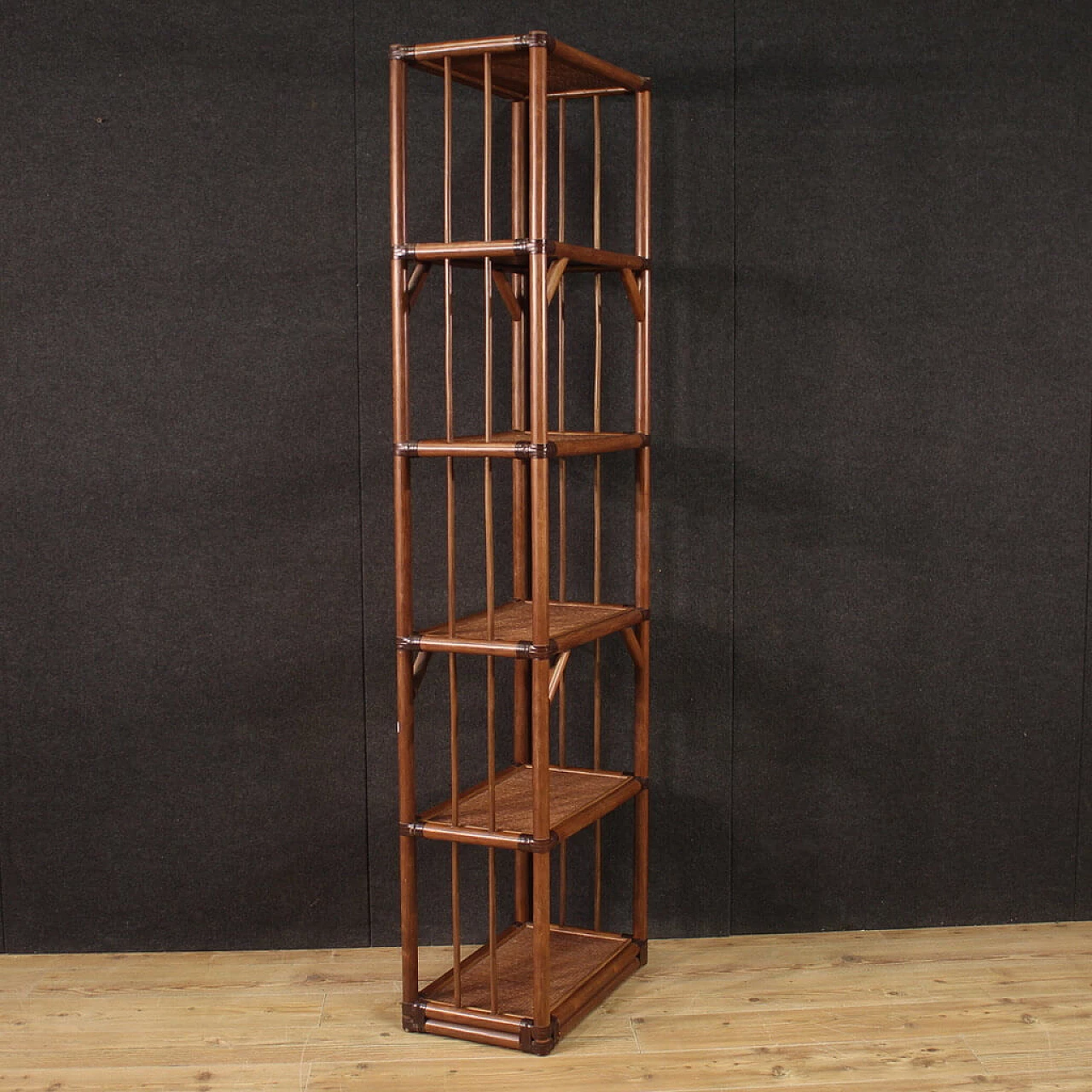 Exotic wood and rattan bookcase, 1970s 7
