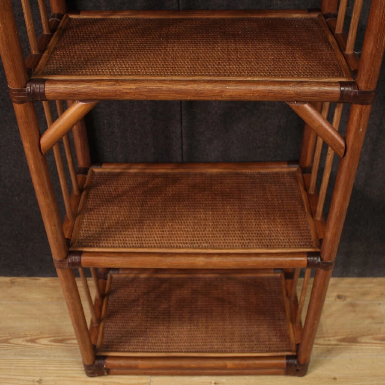 Exotic wood and rattan bookcase, 1970s 10