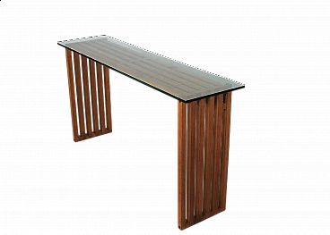 Ara console table in wood and glass by Lella & Massimo Vignelli for Driade, 1974