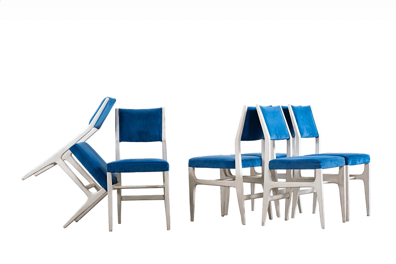 6 Chairs 602 in wood and fabric by Gio Ponti, 1950s 7