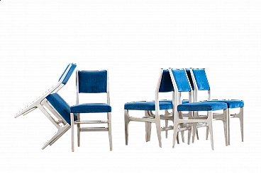 6 Chairs 602 in wood and fabric by Gio Ponti, 1950s