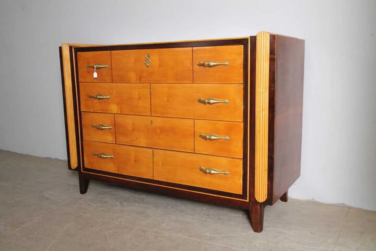Birch, walnut root, maple and rosewood chest of drawers, 1950s 1